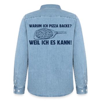 Pizza backen weil ich es kann Pizzabäcker - Männer Jeanshemd Organic von Stanley/Stella - verwaschenes Hellblau - Hinten - AI Model Male 185 light (185cm)