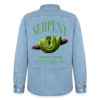 Green Tree Python Modern Reptile Keeper Streetwear - Männer Jeanshemd Organic von Stanley/Stella - verwaschenes Hellblau - Hinten - AI Model Male 185 light (185cm)