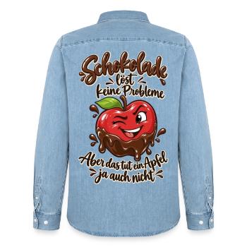 Schokolade löst keine Probleme – Lustiger Spruch - Männer Jeanshemd Organic von Stanley/Stella - verwaschenes Hellblau - Hinten - AI Model Male 185 light (185cm)
