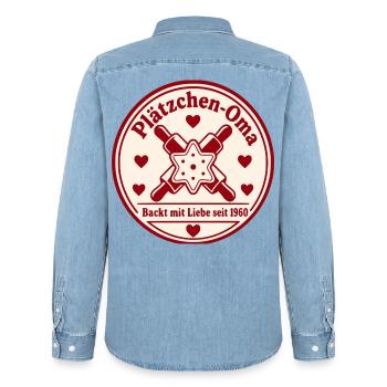 Plätzchen Oma Backkunst - Männer Jeanshemd Organic von Stanley/Stella - verwaschenes Hellblau - Hinten - AI Model Male 185 light (185cm)
