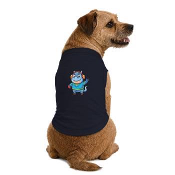 Hippo Funny Cartoon Character Musique de casque - T-shirt bio premium pour chien - bleu marine - Dos