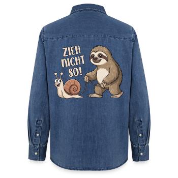 Zieh nicht so - Schnecke und Faultier - Frauen Jeanshemd Organic von Stanley/Stella - verwaschenes Mittelblau  - Hinten - AI Model Female 172 light (172cm)