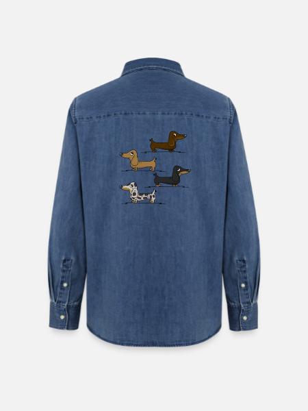 Dackeln - Frauen Jeanshemd Organic von Stanley/Stella - verwaschenes Mittelblau 