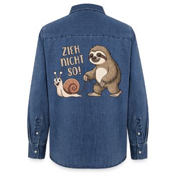 Zieh nicht so - Schnecke und Faultier - Frauen Jeanshemd Organic von Stanley/Stella - verwaschenes Mittelblau  - Hinten - AI Model Female 172 light (172cm)