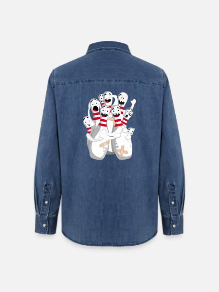 Lustige Bowlingkegel mit Angst vor der Kugel - Frauen Jeanshemd Organic von Stanley/Stella - verwaschenes Mittelblau 