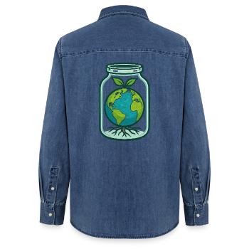 Welt im Glas: Grünes Wachstum - Frauen Jeanshemd Organic von Stanley/Stella - verwaschenes Mittelblau  - Hinten - AI Model Female 172 light (172cm)