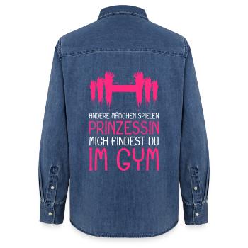 Prinzessin Gym Spruch - Prinzessin im Gym - Frauen Jeanshemd Organic von Stanley/Stella - verwaschenes Mittelblau  - Hinten - AI Model Female 172 light (172cm)
