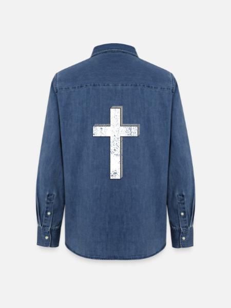 Kreuz Vintage - Frauen Jeanshemd Organic von Stanley/Stella - verwaschenes Mittelblau 