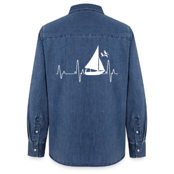sailing - Women’s Organic Denim Shirt by Stanley/Stella - mid washy  - Back - AI Model Female 172 light (172cm)