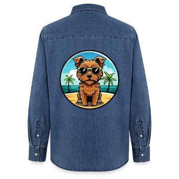 Norfolk Terrier Hunderasse Cartoon Sonnenbrille Strand - Frauen Jeanshemd Organic von Stanley/Stella - verwaschenes Mittelblau  - Hinten - AI Model Female 172 light (172cm)