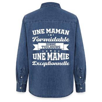 Cadeau pour Grand-Mère - Une Mamie Exceptionnelle - Chemise en denim femme bio Stanley/Stella - bleu moyen délavé  - Dos - AI Model Female 172 light (172cm)