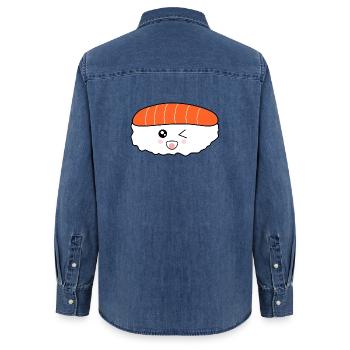 kawaii food, japanese cuisine, japanese fish - Women’s Organic Denim Shirt by Stanley/Stella - mid washy  - Back - AI Model Female 172 light (172cm)