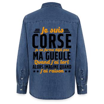 Corse je ne ferme pas ma gueule cadeau humour - Chemise en denim femme bio Stanley/Stella - bleu moyen délavé  - Dos - AI Model Female 172 light (172cm)