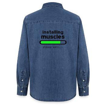 Installing muscles - Women’s Organic Denim Shirt by Stanley/Stella - mid washy  - Back - AI Model Female 172 light (172cm)