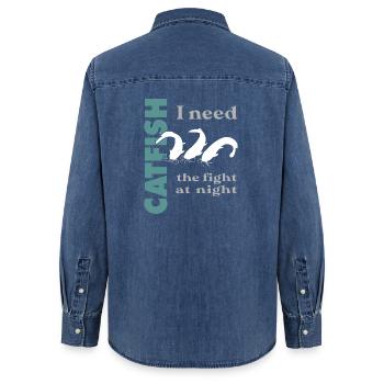 Combat de pêche au poisson-chat avec le poisson-chat fort - Chemise en denim femme bio Stanley/Stella - bleu moyen délavé  - Dos - AI Model Female 172 light (172cm)