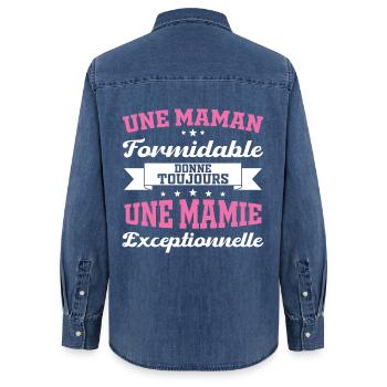 Cadeau pour Grand-Mère - Une Mamie Exceptionnelle - Chemise en denim femme bio Stanley/Stella - bleu moyen délavé  - Dos - AI Model Female 172 light (172cm)