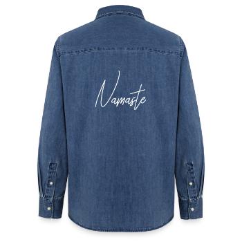 Namaste Schrift - Frauen Jeanshemd Organic von Stanley/Stella - verwaschenes Mittelblau  - Hinten - AI Model Female 172 light (172cm)