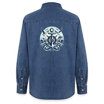 Logo du volant d’ancrage - Chemise en denim femme bio Stanley/Stella - bleu moyen délavé  - Dos - AI Model Female 172 light (172cm)