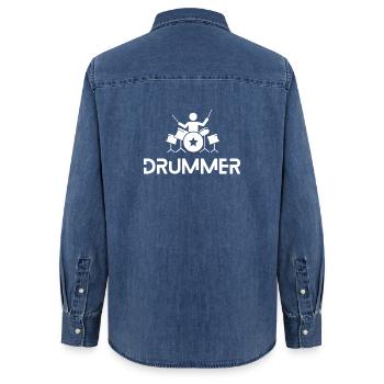 drummer in action - Frauen Jeanshemd Organic von Stanley/Stella - verwaschenes Mittelblau  - Hinten - AI Model Female 172 light (172cm)
