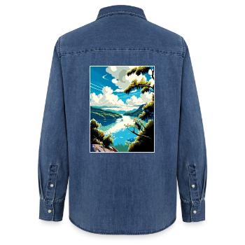 Donau Fluss Europa Vintage Reiseplakat Souvenir - Frauen Jeanshemd Organic von Stanley/Stella - verwaschenes Mittelblau  - Hinten - AI Model Female 172 light (172cm)