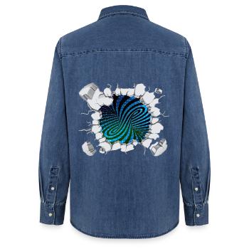 La matrice du flux de tourbillons s’est évasé - Chemise en denim femme bio Stanley/Stella - bleu moyen délavé  - Dos - AI Model Female 172 light (172cm)