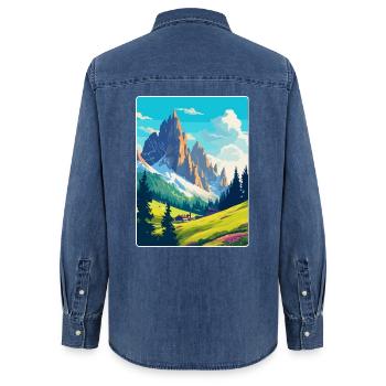 Dolomiten Italien Vintage Reiseplakat Souvenir WPA - Frauen Jeanshemd Organic von Stanley/Stella - verwaschenes Mittelblau  - Hinten - AI Model Female 172 light (172cm)