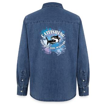 Poisson-chat Poisson-chat Poisson-chat pour les éclaboussures de peinture - Chemise en denim femme bio Stanley/Stella - bleu moyen délavé  - Dos - AI Model Female 172 light (172cm)