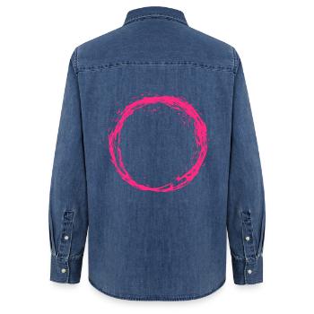 Cercle rose - Chemise en denim femme bio Stanley/Stella - bleu moyen délavé  - Dos - AI Model Female 172 light (172cm)