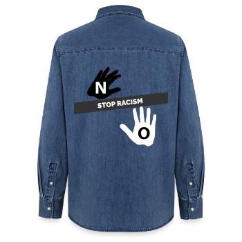 T-shirt Dites non au racisme - Chemise en denim femme bio Stanley/Stella - bleu moyen délavé  - Dos - AI Model Female 172 light (172cm)