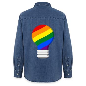 Gay Pride - Women’s Organic Denim Shirt by Stanley/Stella - mid washy  - Back - AI Model Female 172 light (172cm)