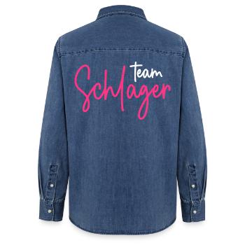 Team Schlager - Frauen Jeanshemd Organic von Stanley/Stella - verwaschenes Mittelblau  - Hinten - AI Model Female 172 light (172cm)