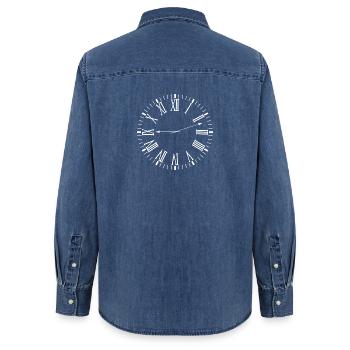 Horloge romaine - Chemise en denim femme bio Stanley/Stella - bleu moyen délavé  - Dos - AI Model Female 172 light (172cm)