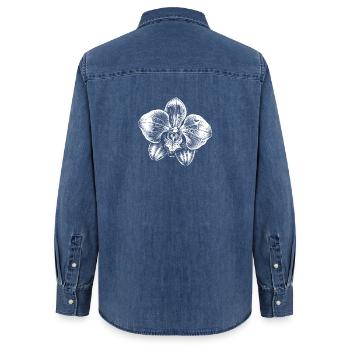 Orchidée linéaire noire et blanche - Chemise en denim femme bio Stanley/Stella - bleu moyen délavé  - Dos - AI Model Female 172 light (172cm)