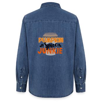 Kürbis Gewürz Pumpkin Spice Herbst - Frauen Jeanshemd Organic von Stanley/Stella - verwaschenes Mittelblau  - Hinten - AI Model Female 172 light (172cm)