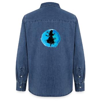 Alice Im Untergrund - - Frauen Jeanshemd Organic von Stanley/Stella - verwaschenes Mittelblau  - Hinten - AI Model Female 172 light (172cm)