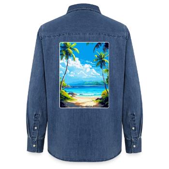 Inseln Karibik Reise Poster Souvenir - Frauen Jeanshemd Organic von Stanley/Stella - verwaschenes Mittelblau  - Hinten - AI Model Female 172 light (172cm)