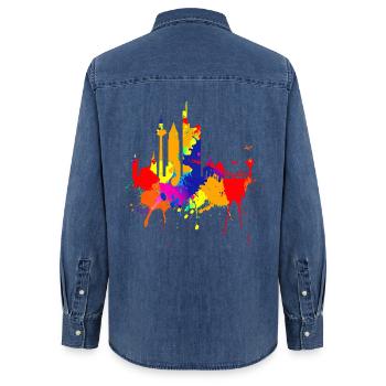Francfort Skyline Couleurs Colorées Peinture Art Amour - Chemise en denim femme bio Stanley/Stella - bleu moyen délavé  - Dos - AI Model Female 172 light (172cm)