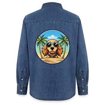 Norfolk Spaniel Hunderasse Cartoon Sonnenbrille Strand - Frauen Jeanshemd Organic von Stanley/Stella - verwaschenes Mittelblau  - Hinten - AI Model Female 172 light (172cm)