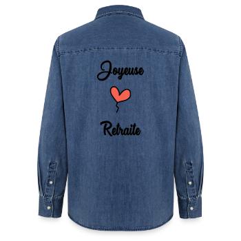 COLLEAGUE. START. RETIREMENT - Women’s Organic Denim Shirt by Stanley/Stella - mid washy  - Back - AI Model Female 172 light (172cm)