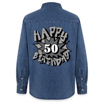50.Geburtstag,50 Jahre,Airbrush, Happy Birthday(25 - Frauen Jeanshemd Organic von Stanley/Stella - verwaschenes Mittelblau  - Hinten - AI Model Female 172 light (172cm)