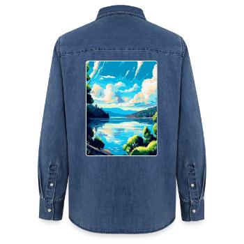 Donau Europa Vintage Reiseplakat Souvenir - Frauen Jeanshemd Organic von Stanley/Stella - verwaschenes Mittelblau  - Hinten - AI Model Female 172 light (172cm)