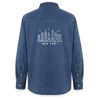 New York Skyline Freiheitsstatue NY USA - Frauen Jeanshemd Organic von Stanley/Stella - verwaschenes Mittelblau  - Hinten - AI Model Female 172 light (172cm)