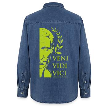 GRÜNER CAESAR - Frauen Jeanshemd Organic von Stanley/Stella - verwaschenes Mittelblau  - Hinten - AI Model Female 172 light (172cm)