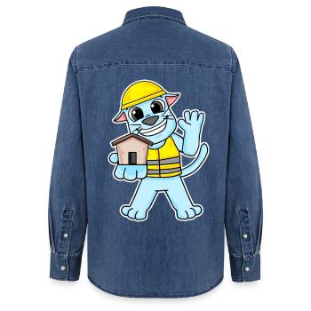Cadeau de construction de maison de chat constructeur - Chemise en denim femme bio Stanley/Stella - bleu moyen délavé  - Dos - AI Model Female 172 light (172cm)