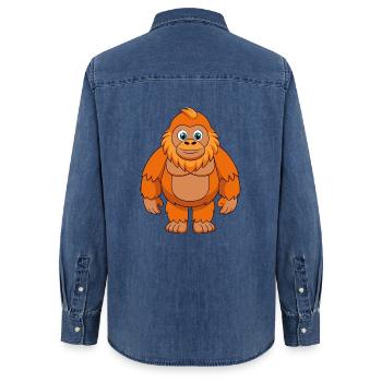 Big Foot Niedliche Maskottchen Zeichentrickfigur Kawaii - Frauen Jeanshemd Organic von Stanley/Stella - verwaschenes Mittelblau  - Hinten - AI Model Female 172 light (172cm)