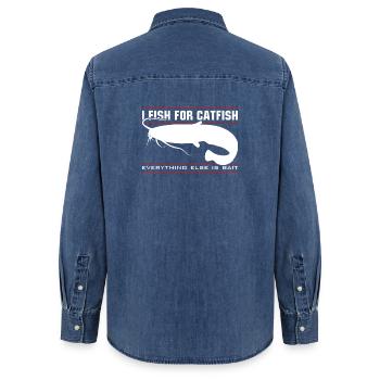 Je pêche le poisson-chat - tout le reste est un appât - Chemise en denim femme bio Stanley/Stella - bleu moyen délavé  - Dos - AI Model Female 172 light (172cm)