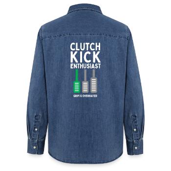 Clutch Kick Enthusiast - Women’s Organic Denim Shirt by Stanley/Stella - mid washy  - Back - AI Model Female 172 light (172cm)