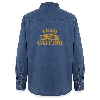 Pêcheur sportif de poisson-chat - Chemise en denim femme bio Stanley/Stella - bleu moyen délavé  - Dos - AI Model Female 172 light (172cm)