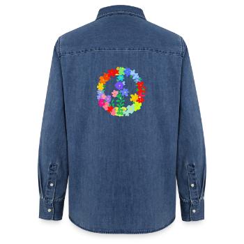 Hippi Blumenkranz Frieden und Liebe - Frauen Jeanshemd Organic von Stanley/Stella - verwaschenes Mittelblau  - Hinten - AI Model Female 172 light (172cm)