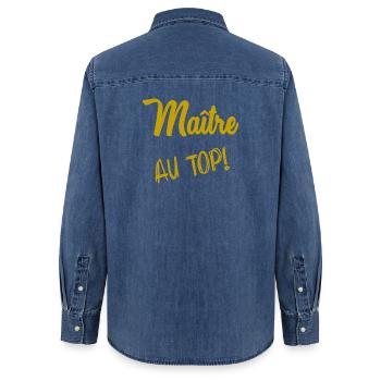 MAÎTRE. MAITRE - Chemise en denim femme bio Stanley/Stella - bleu moyen délavé  - Dos - AI Model Female 172 light (172cm)
